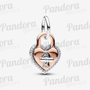 Pandora Two-tone Twistable Heart Padlock Double Dangle Charm